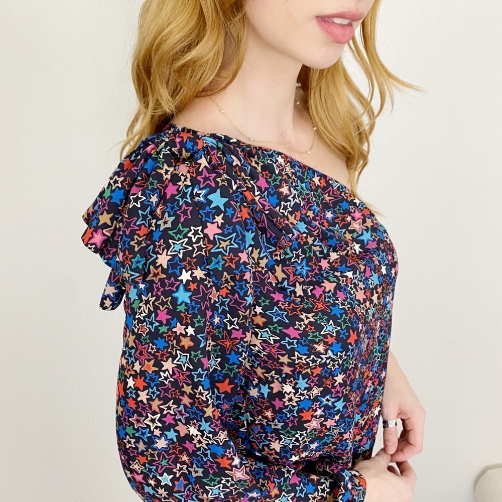 J. Crew Kaleidoscope Star Print one Shoulder Blouse Size 8 - Picture 3 of 4